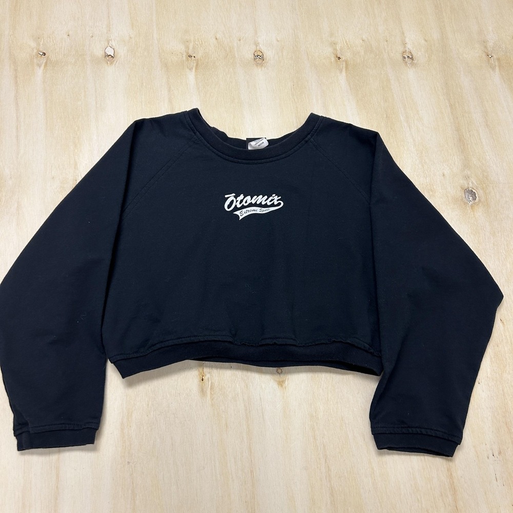 Vintage Otomix Sweatshirt Women Medium Black Cropped Fleece Raglan Logo Pullover